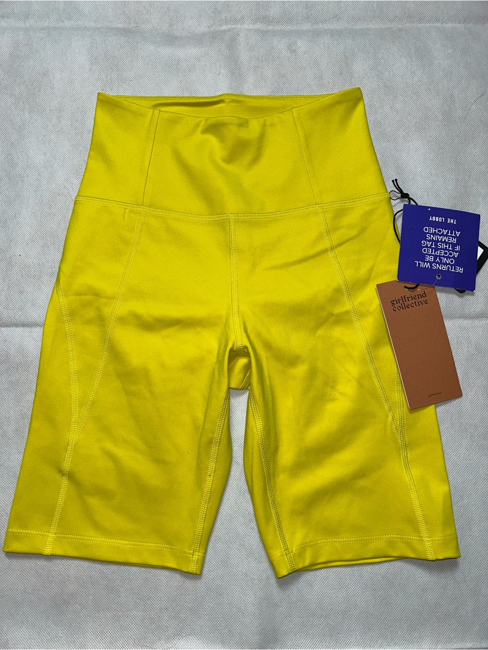 Girlfriend Collective chartreuse high rise bike shorts size XS NWT